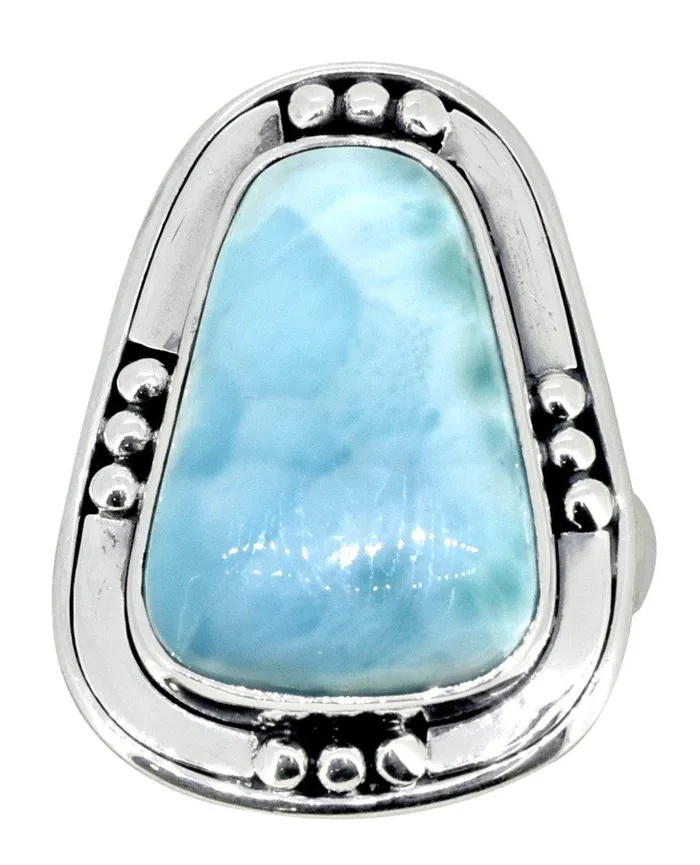 YoTreasure Rings Natural Larimar Solid 925 Sterling Silver Ring Jewelry