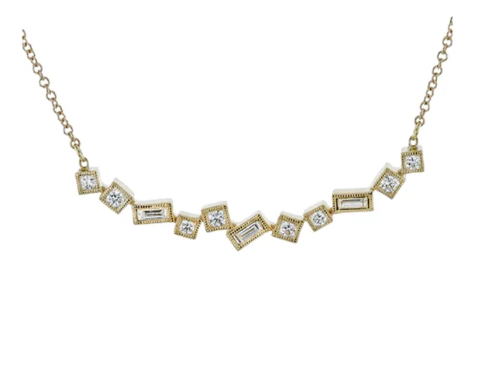Zeghani Necklaces 14k Yellow Gold Scattered Diamond Geometric Necklace I8060 Zeghani Necklaces 14k Yellow Gold Scattered Diamond Geometric Necklace I8060